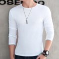 thumbnail image 2 of Camiseta de hombre de manga larga de color liso, camisetas de cuello redondo, camisetas ajustadas, camisetas de gran tamaño blancas y negras para primavera y otoño, 2 of 5