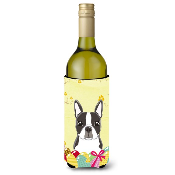 Caroline's Treasures BB1885LITERK Boston Terrier Easter Egg Hunt Wine Bottle beverage Insulator Hugger , Wine Bottle,