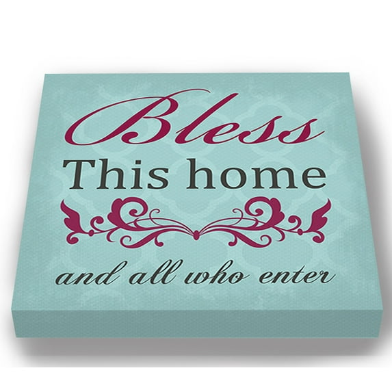 MuralMax Inspirational Quote Wall Decor - Bless This Home & All Who Canvas Art - Gifts For Wedding Anniversary, Bridal Showers, Parents, Grandparents, Office Parties - Color - Aqua - Size - 24 x 24