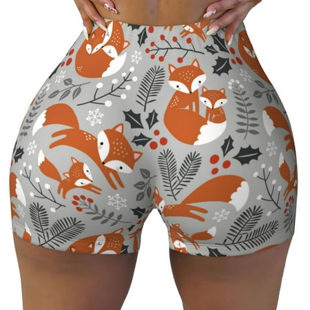 Workout Shorts Women  Vintage Blue Fox Family A Biker Shorts for Women Running Gym Spandex Shorts Tummy Control