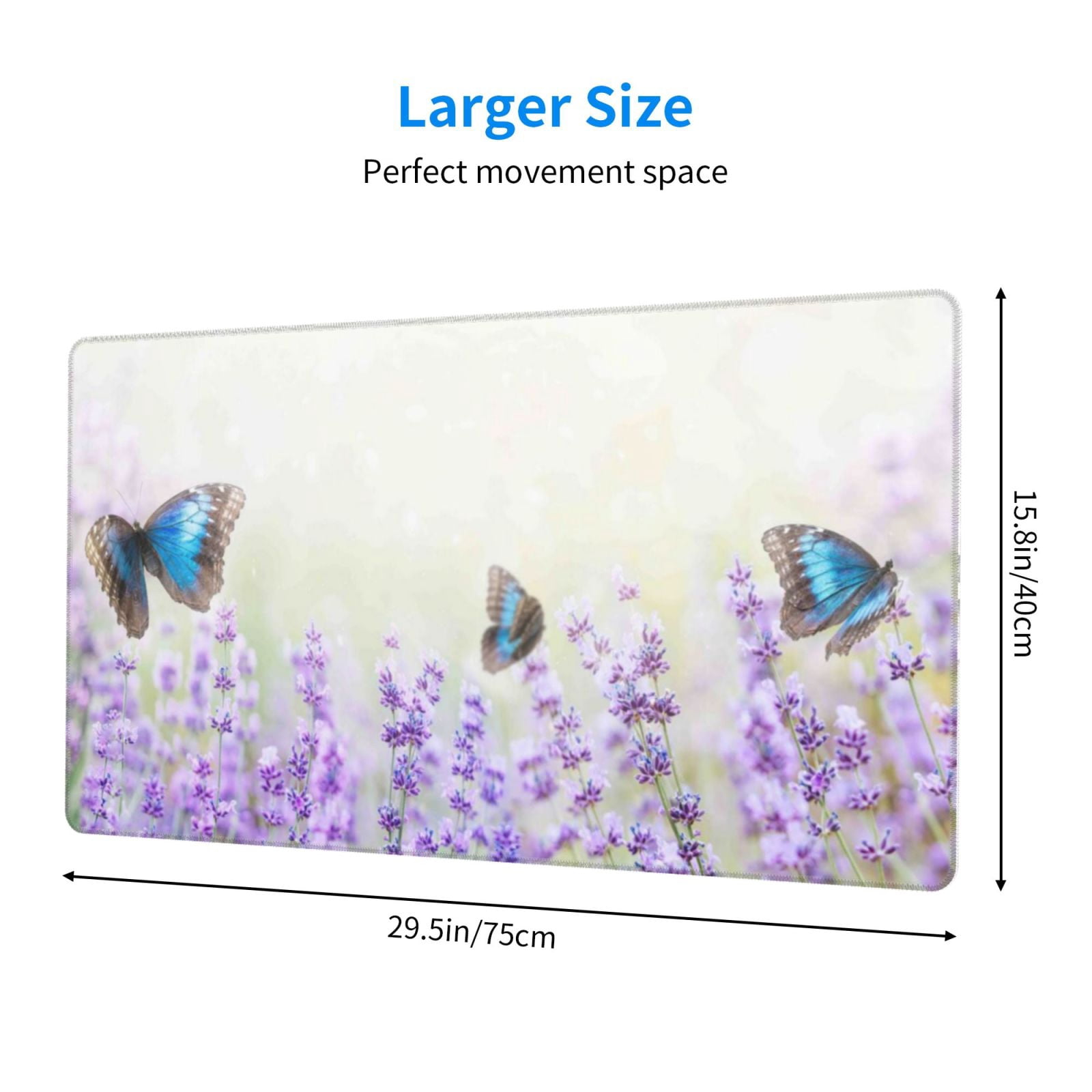 Rateoe Lavender and Butterfly Print Mouse Pad - Extended Large Gaming Mousepad,Non-Slip Stitched Edge,16x29.5 Inch
