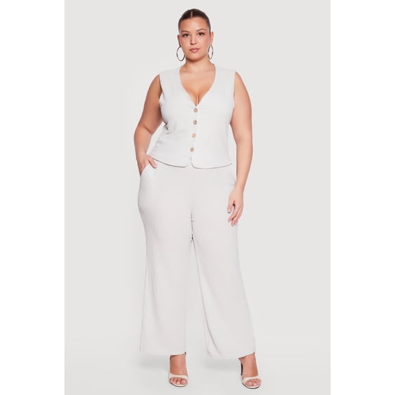 Women's Plus Size Textured Knit Wide Leg Pants