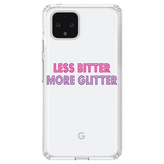 DistinctInk Clear Shockproof Hybrid Case for Google Pixel 4 (6.1" Screen) - TPU Bumper Acrylic Back Tempered Glass Screen Protector - Less Bitter More Glitter