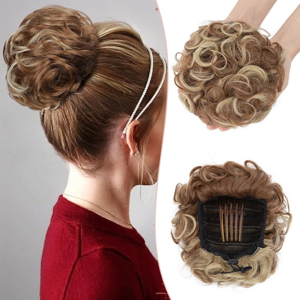 Messy Curly Hair Buns Synthetic Drawstring Bun Hairpiece Comb Clip Ponytail Hair Extensions