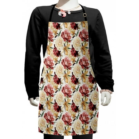 

Rose Kids Apron Watercolor Painting Look Roses Peonies Botanical Romantic Bouquet Corsage Boys Girls Apron Bib with Adjustable Ties for Cooking Baking Painting Dried Rose Cream Ruby by Ambesonne