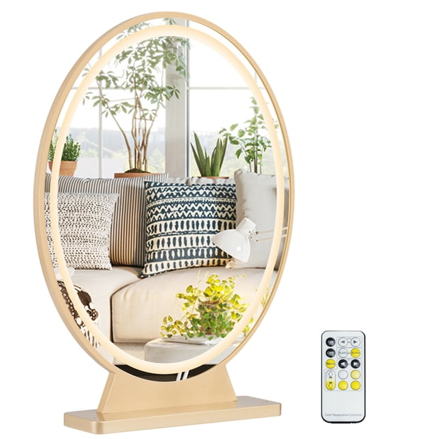 Gymax Hollywood Vanity Lighted Makeup Mirror Remote Control 4 Color Dimming Gold