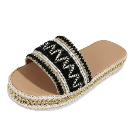 

TSADFHJI Women s Slippers Size 11 Red Ladies Fashion Ethnic Style Woven Print Open Toe Flat Bottom Beach Sandals Women Slippers Indoor Outdoor Slipper for Women Non Black 8.5
