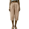 thumbnail image 2 of KIHOUT Women Summer High Waisted Wide Leg Capri Pants Solid Color Drawstring Elastic Waist Casual Cropped Trousers with Pockets Loose Fit Beach Pants, 2 of 9