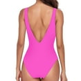 thumbnail image 5 of Sakmal Cheeky Bathing Suit One Piece Tummy Control Pink Swimsuits Deep V-Neck Solid Swimwear, 5 of 7