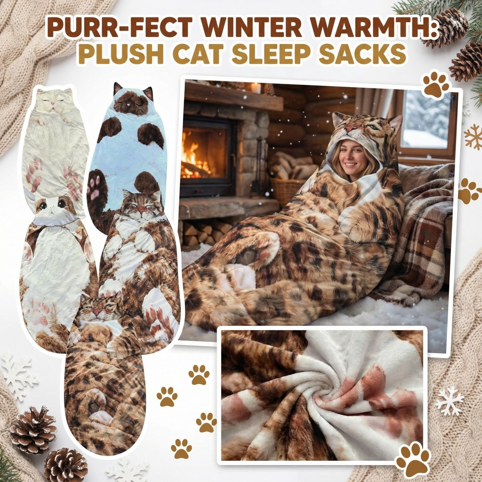 Fluffy Cat Sleeping Bag for Adults, Plush Cat Bag, 68.9x31.5 Inch – picture 7
