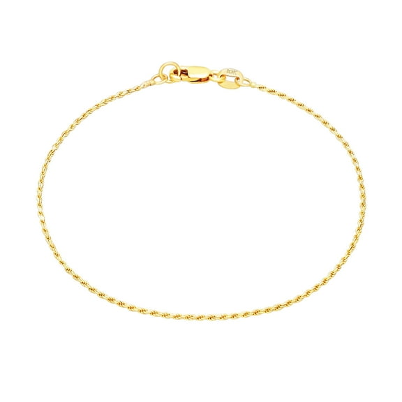 Nuragold 10K Real Yellow Gold 1mm Solid Rope Chain Diamond Cut Bracelet or Anklet (7"-9") Italian Jewelry for Men & Women