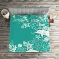 thumbnail image 2 of Ambesonne Fish Quilted Coverlet 3 Pcs, Dolphins and Flowers, Queen Size, Sea Green White, 2 of 2