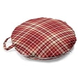 thumbnail image 1 of Plaid Round Floor Cushion with Handle, Tartan Checkered Pattern of Symmetric Parallel Stripes Geometric Retro Scottish, Pillow for Living Room & Dorms, 18" Round, Ruby Peach Cream, by Ambesonne, 1 of 4