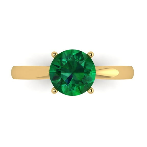 Clara Pucci 14K Yellow Gold 1.5ct Emerald Solitaire Ring for Women