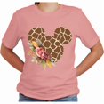 thumbnail image 2 of Women Teen Giraffe Mickey Ears with Flowers Shirt Floral Animal Print Character T-Shirt (Mauve-4X-Large), 2 of 7