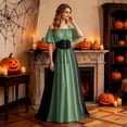 thumbnail image 3 of Huowey Women Halloween Witch Vampire Off Shoulder Gothic Dresses Elegant Cosplay Party Gown Short Sleeve Soft Trick Or Treat Dress,Green,S, 3 of 6