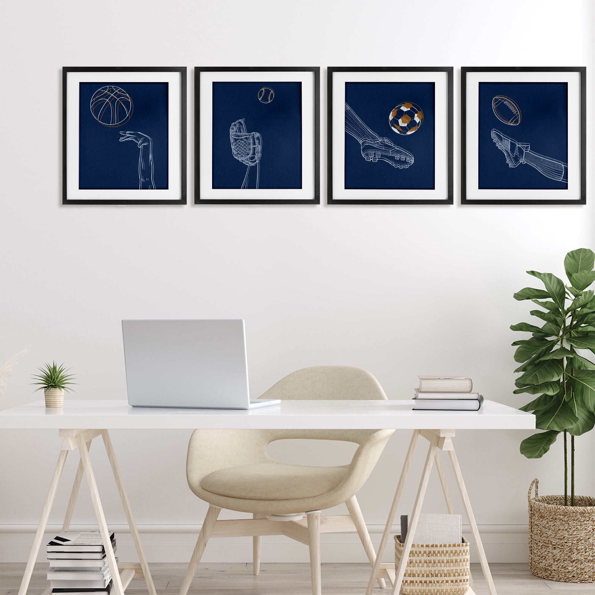 Stupell Industries Sports In Action Contour 4 Piece Black Framed Print Under Glass Set, design by Marcus Prime