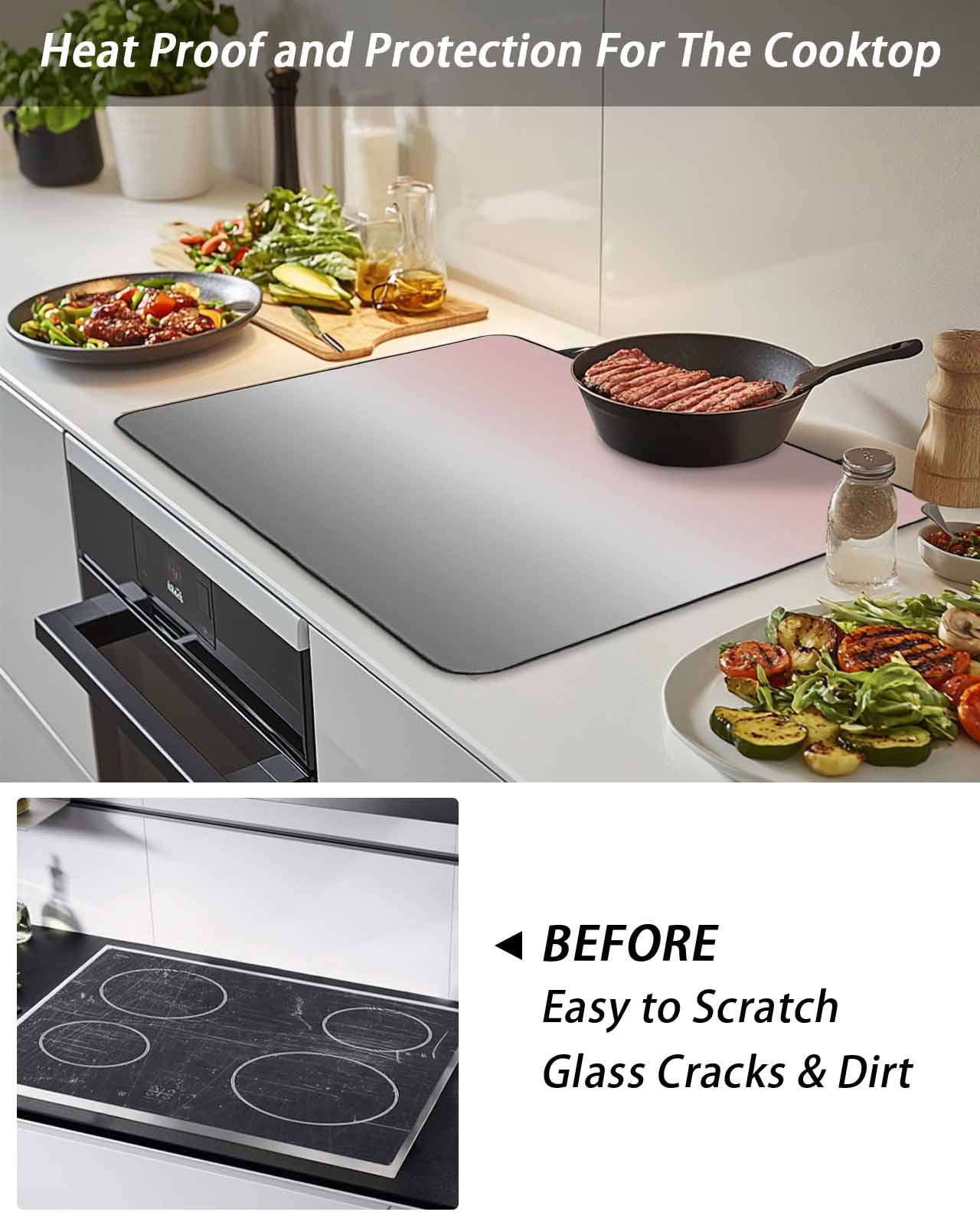 Stove Top Covers for Electric Stove, Gradient Pink Grey, Glass Stovetop Cover Protector, Modern Abstract Color Ombré Art Induction Cooktop Protector Oven Mat for Kitchen Countertop 24"x21"