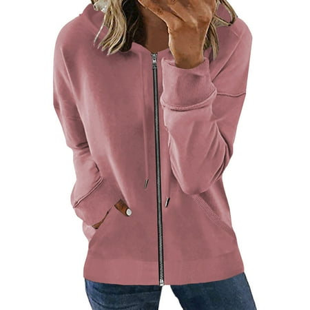 PFWOWB Red Oversized Hoodies for Women Zipper Hoodie Jacket Solid Color Loose Casual Hoodie with Pockets