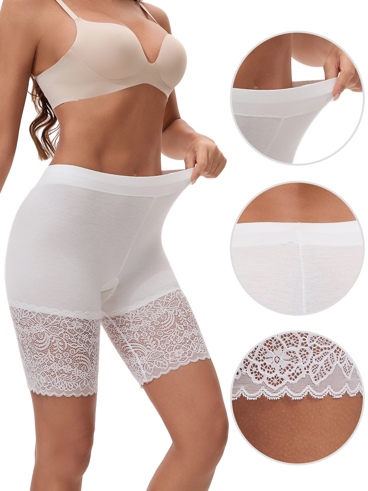 Unique Bargains Women's Slip Shorts Comfort Thigh Slimmers L White