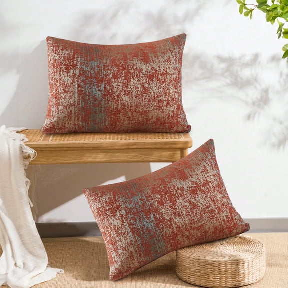 Home Soft Things Jacquard Chenille Big Zipper Pillow Covers - Set of 2 - 14"x20" - Orange