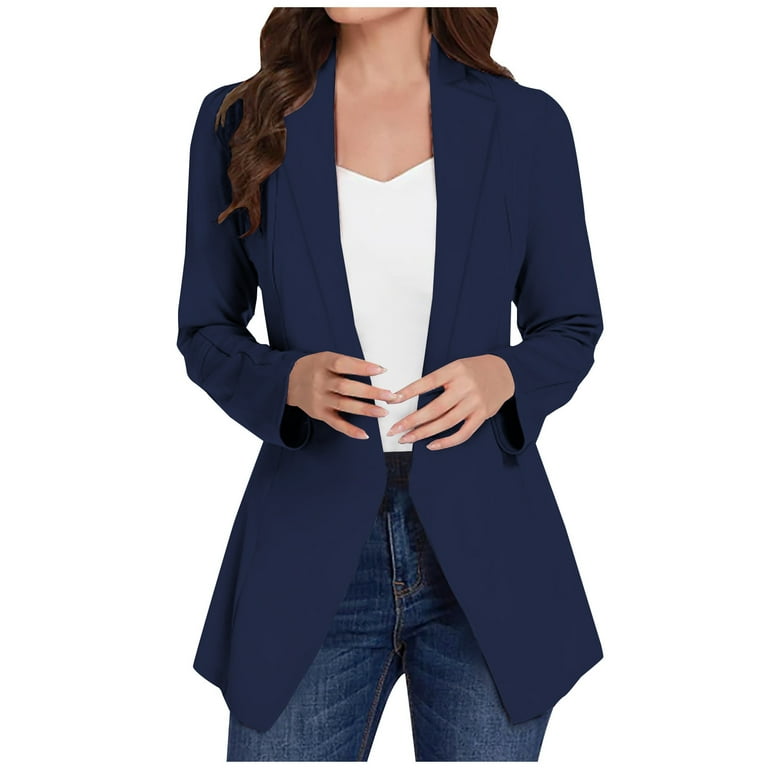 YYDGH Women s Casual Lightweight Blazer Open Front Lapel Long Sleeve Jacket Suits Work Office Jackets Blazer For Daily Work Navy Blue XL Walmart