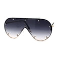 thumbnail image 3 of Metal Stud Brow Line Flat Top Rimless Shield Racer Sunglasses Gold Smoke, 3 of 4