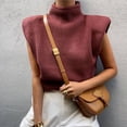 thumbnail image 5 of Fall and Winter Women's Solid Color Sleeveless High Neck Fashion Casual Shoulder Pad Top Sweater, 5 of 5