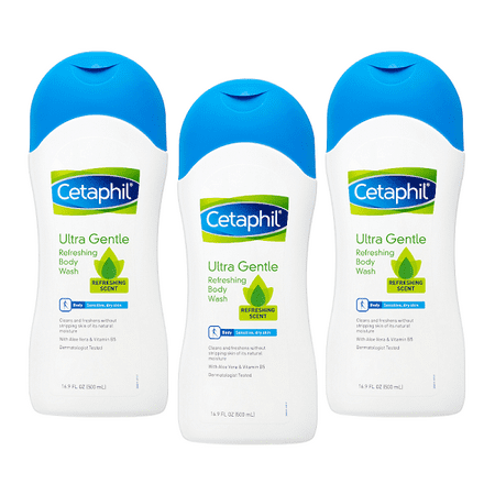 (3 Pack) Cetaphil Ultra Gentle Refreshing Body Wash, Refreshing Scent, Sensitive Skin, All Skin Types, Hypoallergenic, Dermatologist Tested, (Best Liquid Bath Soap For Dry Skin)