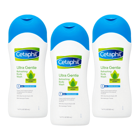 (3 Pack) Cetaphil Ultra Gentle Refreshing Body Wash, Refreshing Scent, Sensitive Skin, All Skin Types, Hypoallergenic, Dermatologist Tested, (Best Hypoallergenic Body Wash)