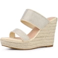 thumbnail image 1 of BLISSFUL STEP Sandales Compensées Espadrilles Beige à Plateforme avec Strass pour Femmes 8 m US, 1 of 6