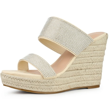 

Unique Bargains Women s Platform Rhinestones Espadrille Wedge Sandals
