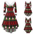thumbnail image 3 of Women's Fashion Christmas Plush Long Sleeved V-Neck Irregular Dresses, Festive Fall and Winter Party Wear with Unique Design, Cozy and Elegant,Green,M, 3 of 5