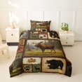 thumbnail image 2 of Castle Fairy Teens Vintage Patchwork Wildlife Twin Duvet Cover,Cabin Pine Plaid Twin Bedding,Brown Orange Cream,Black Reversible,2pcs,No Comforter,1 Duvet Cover and 1 Pillowcase, 2 of 5