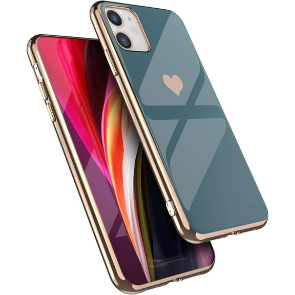 Heart Case for iPhone 11 6.1, Soft Silicone TPU Slim Case Electroplated Shockproof Case Full Body Protective Case (Camera Protection)-Gray