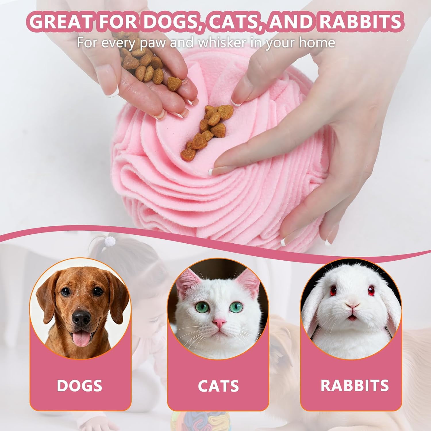 Snuffle Ball for Dogs, Slow Feeder Mental Enrichment Toy, Cute Interactive Puzzle Game for Anxiety Relief & Indoor Fun, Pet Search Game for Small Medium Dogs, Machine Washable Light Red,Small