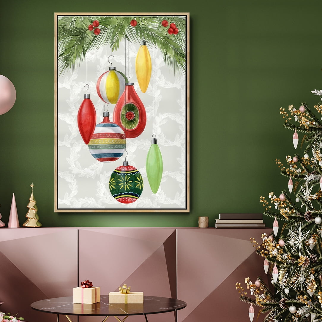 Arose Such a Clatter Collection B - Framed Gallery Wrapped Holiday Canvas - 25 x 37 - Natural Wood Frame