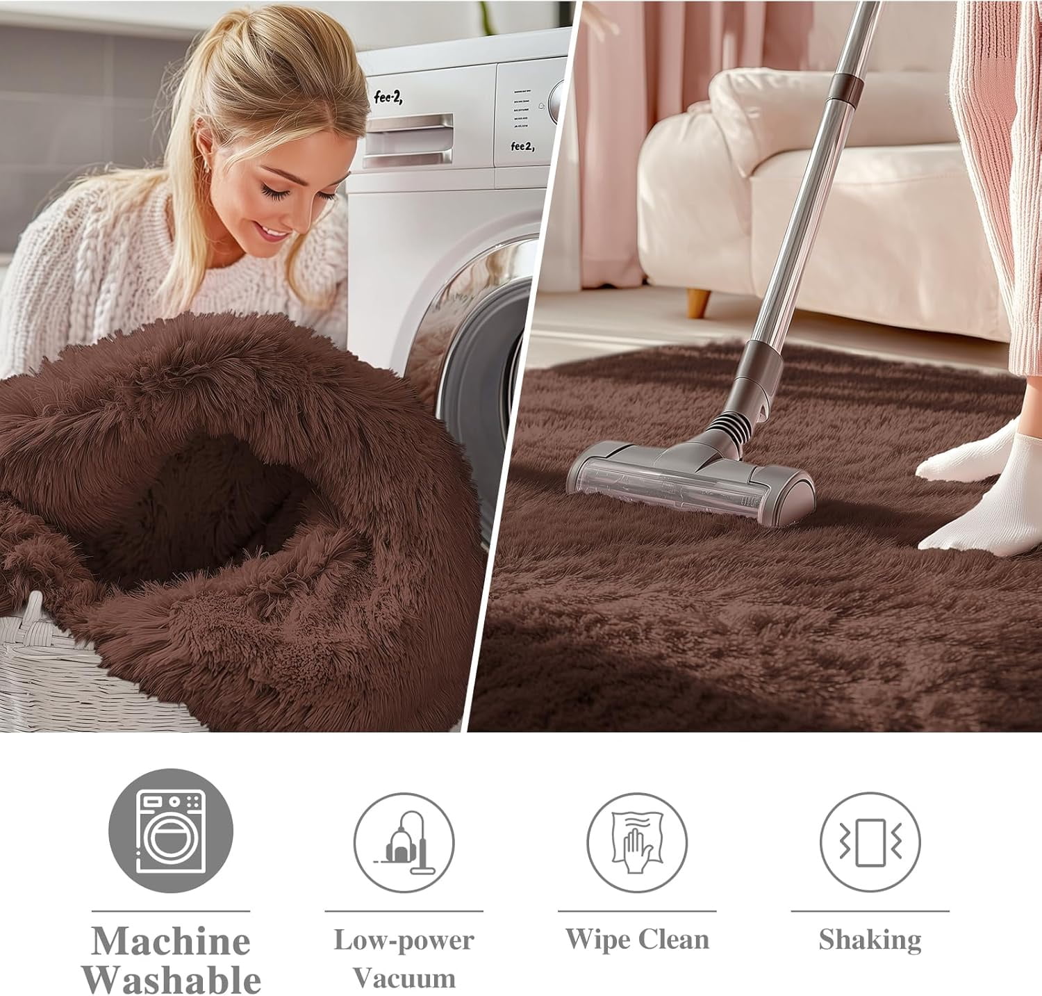 Buganda Fluffy Area Rugs, Round Area Rug for Living Room, Soft Decorative Carpet for Indoor Home, 4'x4', Coffee