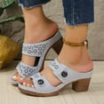 thumbnail image 4 of LOVZFMLL Sandals for Women 2025 Two Straps Heels Sandals Casual Summer Beach Vacation Shoes Slip On Open Toe Outdoor Slides Sandals Gray 6, 4 of 6
