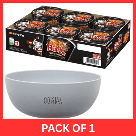 Samyang Buldak Original Spicy Chicken Ramen Bowl, 6 Pack (3.7 oz Each) with Serving Bowl by OMA