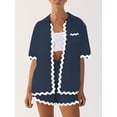 thumbnail image 3 of FEORJGP Women's 2 Piece Summer Set Lapel Neck Shirt Short Sleeve T-shirt Cardigan Button Down Ric Rac Tops + Elastic Waist Drawstring Shorts Fashion Casual Comfy Daily Outfits, 3 of 5