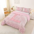 thumbnail image 2 of Manfei Girls Pink Bow Letter Monogrammed L Queen Comforter Set 3pcs,Kids Teens Gradient Glitter Print Splash Bedding Comforter Set,Pink Reversible,Lightweight Room Decor, 2 of 6