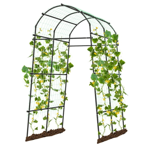 Patiojoy Garden Arch Trellis 7.5 FT Tall Garden Arch Plant Tunnel Trellis with Trellis Netting Tunnel Plant Support