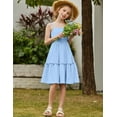 thumbnail image 3 of Arshiner Girls Tie Back Dress Summer Beach Little Kids Light Blue Easter Casual Holiday Sundress Kids Girls Dresses Size 6, 3 of 6
