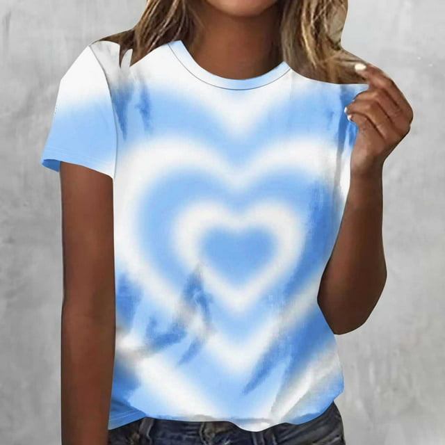 Ounisa T-Shirts Graphiques Cœur d'Amour Mignons pour Femmes Coupe Ample Manches Courtes