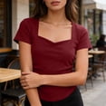 thumbnail image 6 of YUGYXL Women's Sweetheart Neck Short Sleeve Shirts Slim Fit Ruched Tops Going Out Y2K Cute Summer T-Shirts Tees Wine Top XL, 6 of 9
