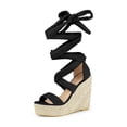 thumbnail image 1 of BLISSFUL STEP Women's Shoes Faux Suede Platform Wedge Heel Lace Up Open Toe Sandals  Black 8.5, 1 of 8