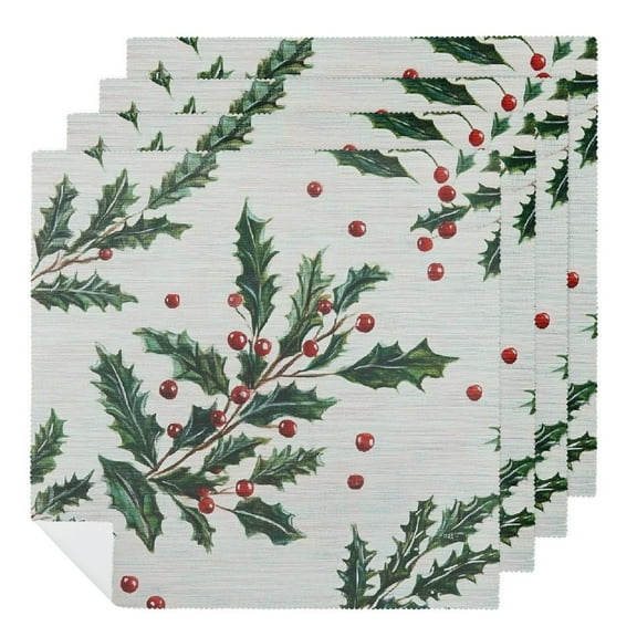 PHYHOO Christmas Cloth Napkins, Holly Party Dinner Decoration Washable Napkins 2 PCS