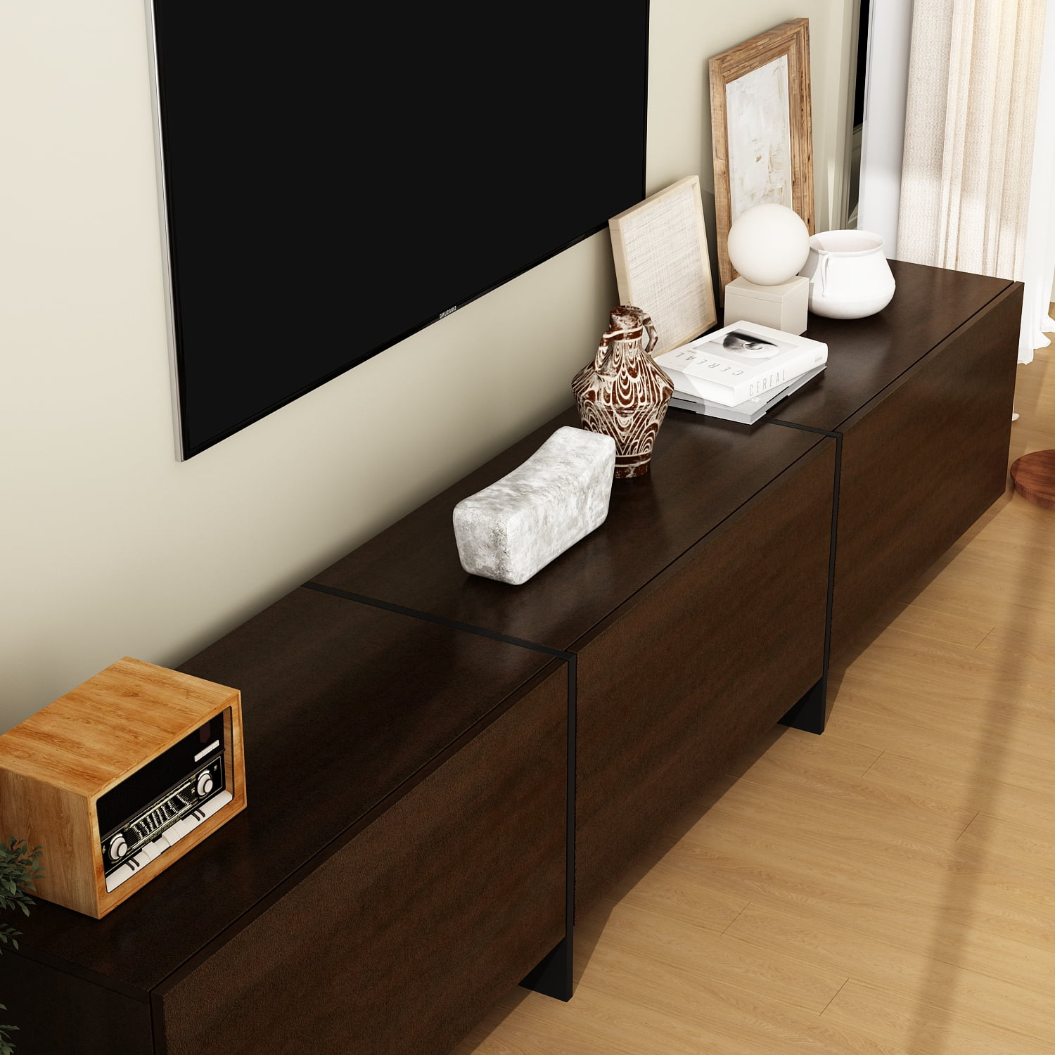 KULAGAGA 71.7" Wide TV Stand with 3 Flip-Down Drawers,Modern Media Console Table & Entertainment Center,Dark Brown