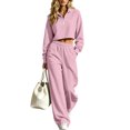 thumbnail image 3 of Dzrciro Sets for Women, Long Sleeve Lapel Half Zip Cropped Tops and Elastic Waist Wide Leg Pants with Pockets, Tendy Casual 2 Piece Sets S‑2XL, 3 of 10